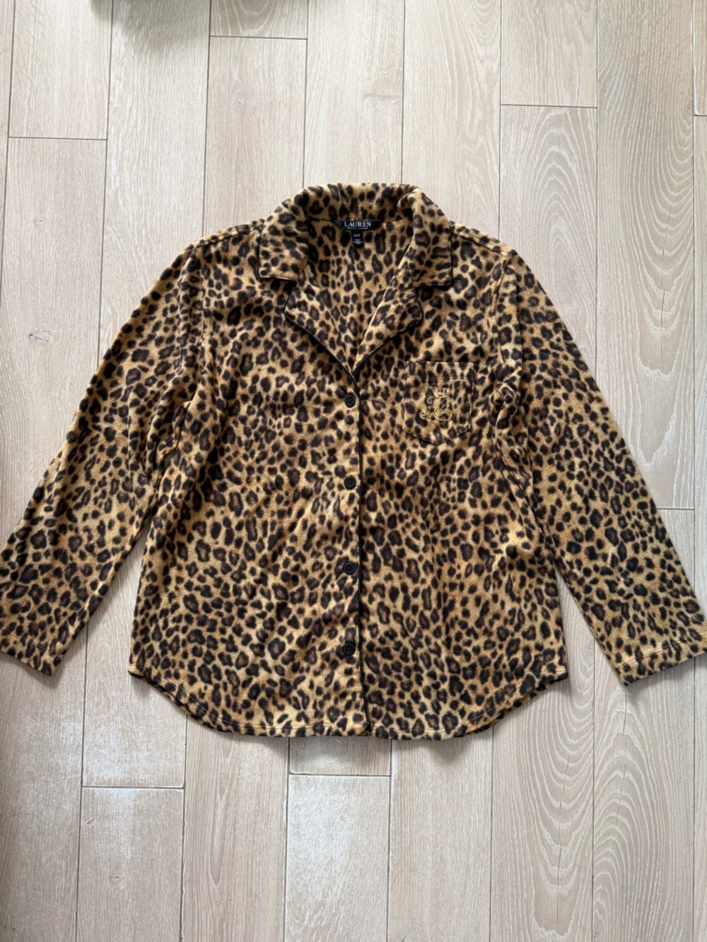 Lauren Ralph Lauren Leopard Print Embroidered Pajama Top Womenโs Size Medium